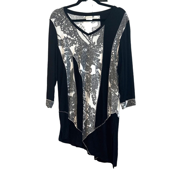 Chico's Tops - Chico’s Zenergy Size 2 (12) Black and White Paisley Boho Asymmetrical Tunic Top